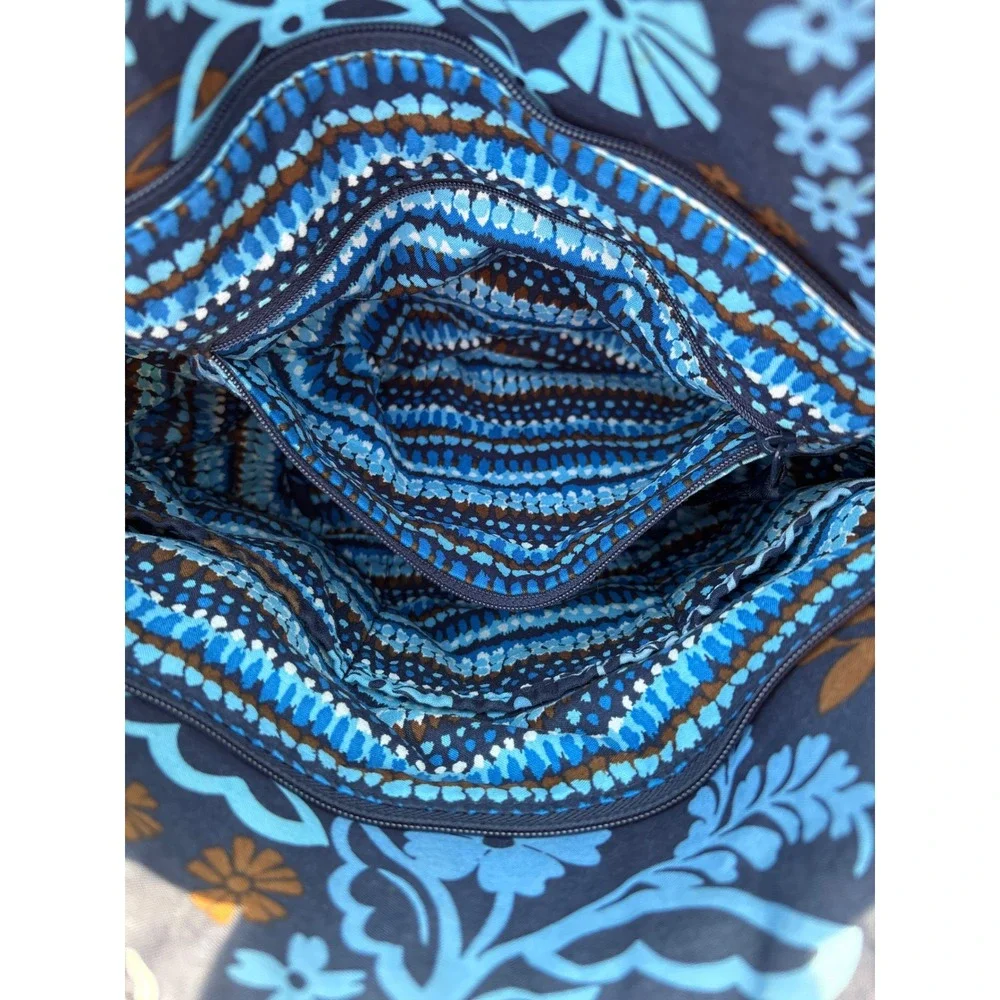 Vera Bradley Night and Day Quilted Floral Shoulder Bag Navy Blue Tote